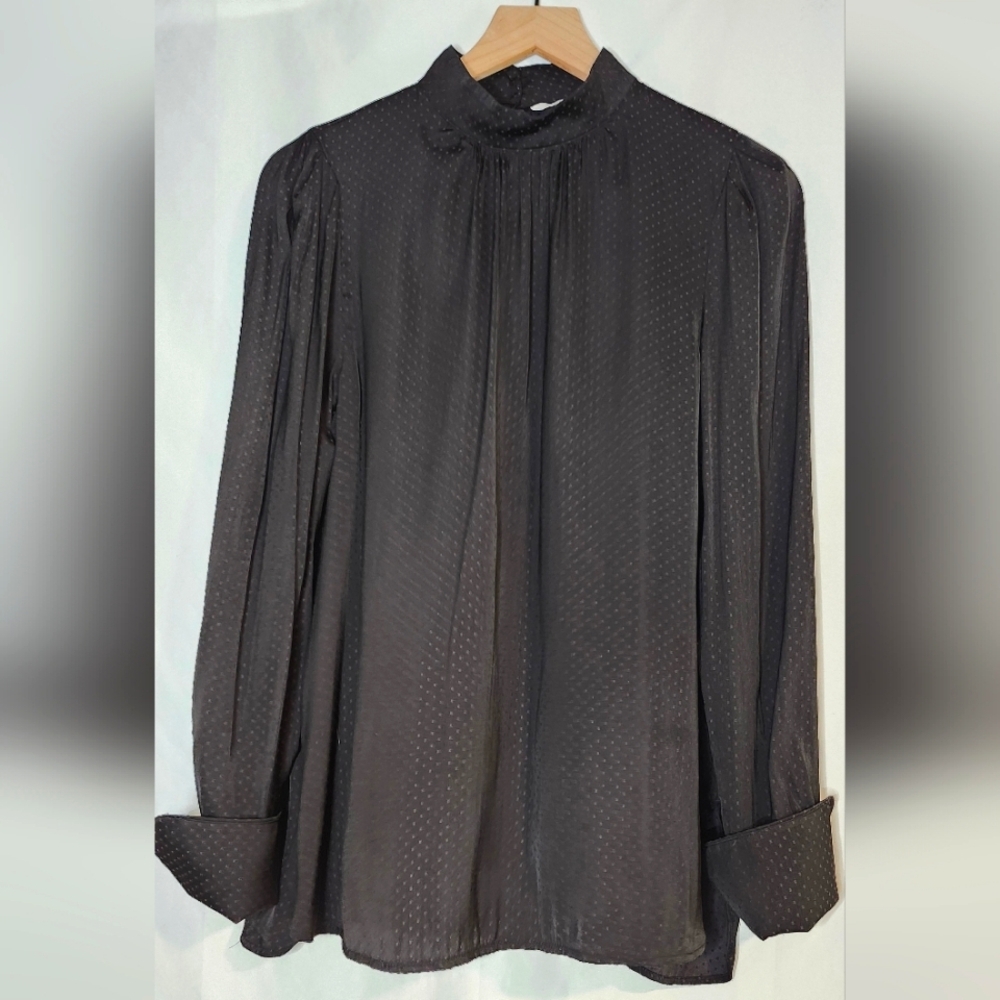 H&M Womens Whimsigoth Top Sz 10 Black Mock Neck Satin Fairygrunge Party Holiday